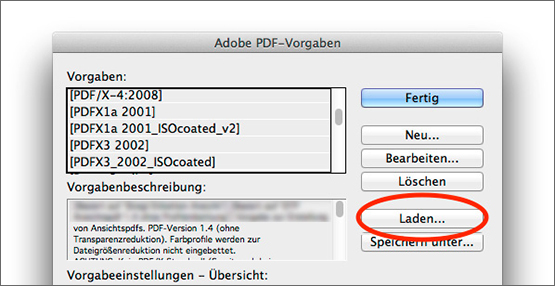 Screenshot – Adobe PDF Vorgaben Dialog